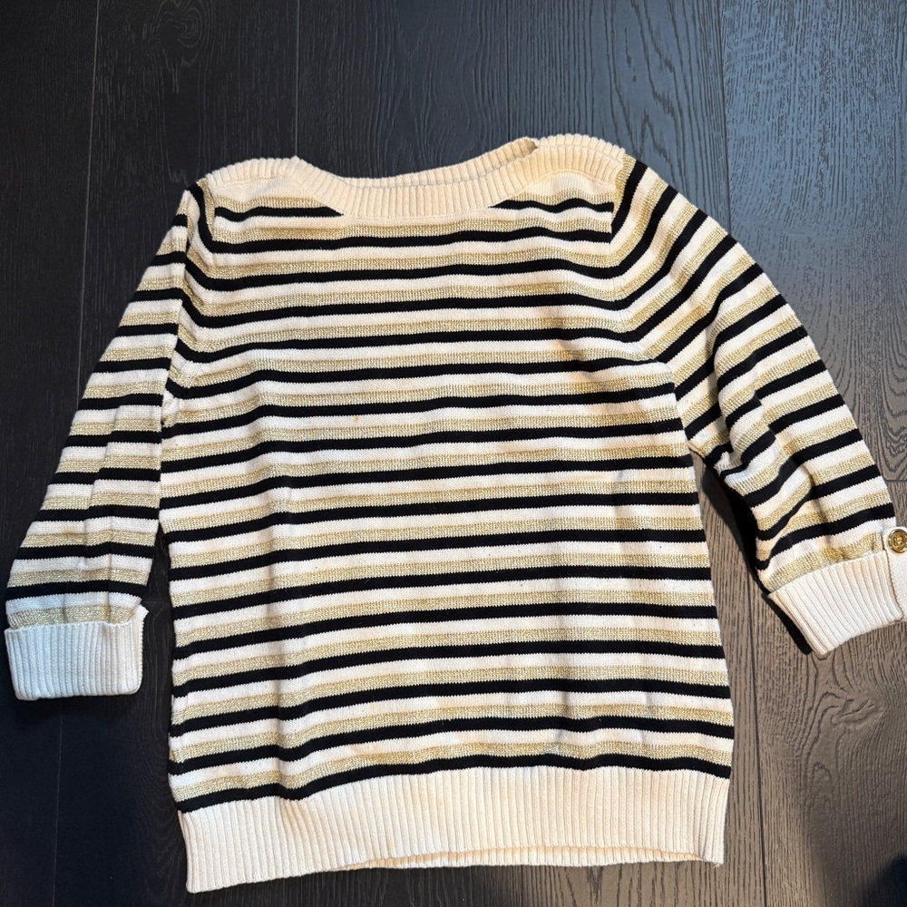 Karen Scott Black and Cream & Gold Striped Sweater